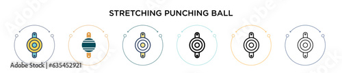 Stretching punching ball icon in filled, thin line, outline and stroke style. Vector illustration of two colored and black stretching punching ball vector icons designs can be used for mobile, ui, web