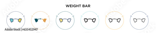 Weight bar icon in filled, thin line, outline and stroke style. Vector illustration of two colored and black weight bar vector icons designs can be used for mobile, ui, web