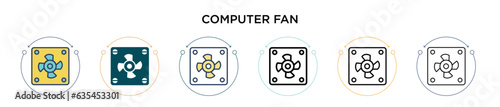 Computer fan icon in filled, thin line, outline and stroke style. Vector illustration of two colored and black computer fan vector icons designs can be used for mobile, ui, web
