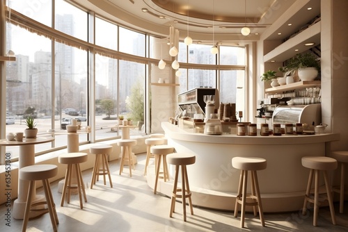 Chic Korean-Inspired Cafe with Modern Design and Glossy Finish, Generative Ai