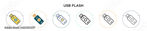 Usb flash icon in filled, thin line, outline and stroke style. Vector illustration of two colored and black usb flash vector icons designs can be used for mobile, ui, web