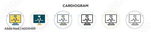 Cardiogram icon in filled, thin line, outline and stroke style. Vector illustration of two colored and black cardiogram vector icons designs can be used for mobile, ui, web