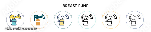 Breast pump icon in filled, thin line, outline and stroke style. Vector illustration of two colored and black breast pump vector icons designs can be used for mobile, ui, web