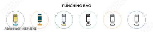 Punching bag icon in filled, thin line, outline and stroke style. Vector illustration of two colored and black punching bag vector icons designs can be used for mobile, ui, web