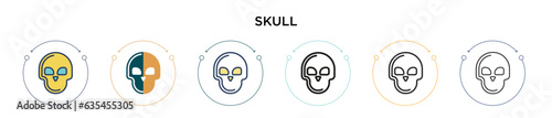 Skull icon in filled, thin line, outline and stroke style. Vector illustration of two colored and black skull vector icons designs can be used for mobile, ui, web