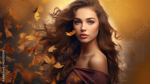 Autumn Beauty Model Portrait. Web banner with empty copy space on the side. Generative AI. 