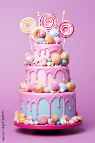 Cute birthday cake pink color 3 floors, Sweet cake for a surprise birthday, mother's Day, Valentine's Day