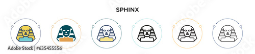 Sphinx icon in filled, thin line, outline and stroke style. Vector illustration of two colored and black sphinx vector icons designs can be used for mobile, ui, web