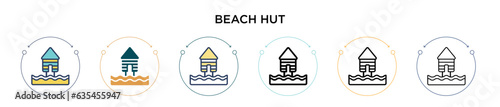 Beach hut icon in filled, thin line, outline and stroke style. Vector illustration of two colored and black beach hut vector icons designs can be used for mobile, ui, web