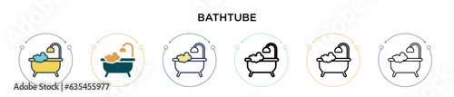 Bathtube icon in filled, thin line, outline and stroke style. Vector illustration of two colored and black bathtube vector icons designs can be used for mobile, ui, web