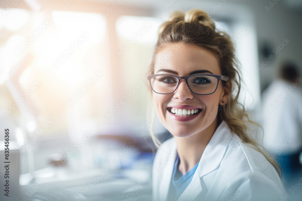 Happy young female doctor, woman smiling in her office at the hospital, pediatrics specialist providing medical services, consultations, treatment Happy young female doctor, woman smiling in her office at the hospital, pediatrics specialist providing medical services, consultations, treatment