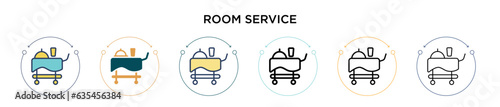 Room service icon in filled, thin line, outline and stroke style. Vector illustration of two colored and black room service vector icons designs can be used for mobile, ui, web