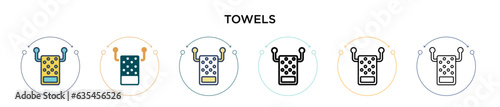 Towels icon in filled, thin line, outline and stroke style. Vector illustration of two colored and black towels vector icons designs can be used for mobile, ui, web
