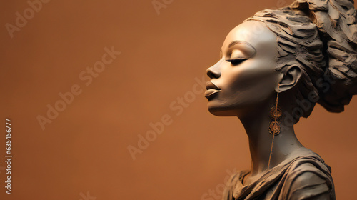 Clay Beauty Model Portrait. Web banner with empty copy space on the side. Generative AI.