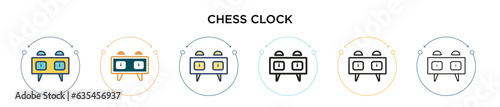 Chess clock icon in filled, thin line, outline and stroke style. Vector illustration of two colored and black chess clock vector icons designs can be used for mobile, ui, web