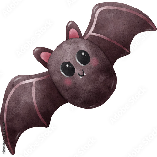 Cartoon black bat for Halloween holiday design elements concept. Watercolor illustration  photo