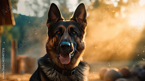 A Service dog of the German Shepherd breed in a police uniform. Police dog. Sniffer Dog. Generative Ai