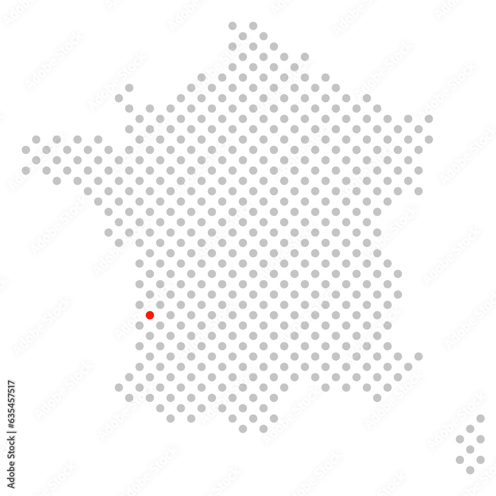 Bordeaux in Frankreich: Karte aus grauen Punkten mit roter Markierung