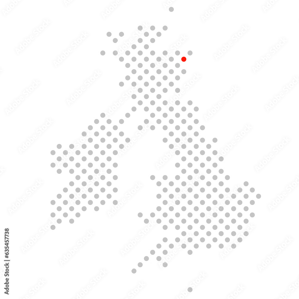 Aberdeen in Schottland: Karte von Grossbritannien aus grauen Punkten mit roter Markierung
