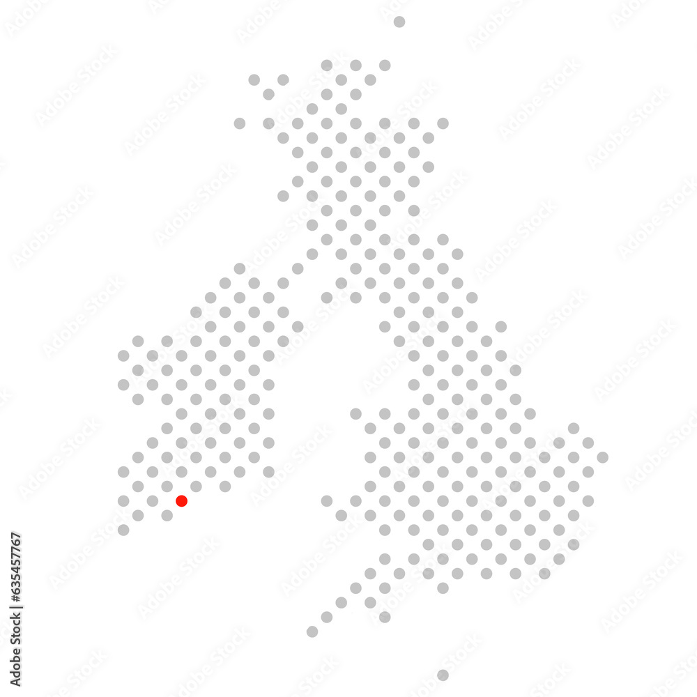 Cork in Irland: Karte von Grossbritannien aus grauen Punkten mit roter Markierung