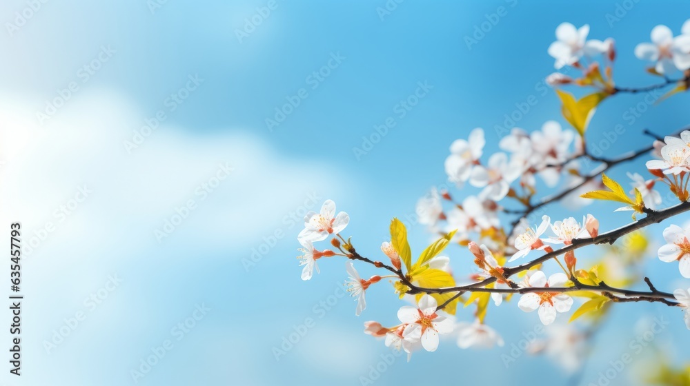 Nature's hazy beauty in the springtime, with a flowering glade, trees, and blue sky against a bright blue sky. Nature's hazy beauty in the springtime, with a flowering glade, trees, and blue sky against a bright blue sky.