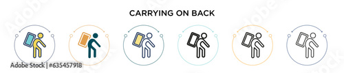 Carrying on back icon in filled, thin line, outline and stroke style. Vector illustration of two colored and black carrying on back vector icons designs can be used for mobile, ui, web