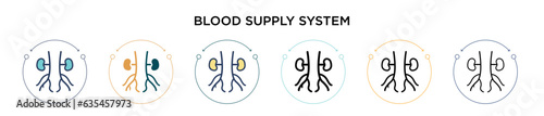 Blood supply system icon in filled, thin line, outline and stroke style. Vector illustration of two colored and black blood supply system vector icons designs can be used for mobile, ui, web