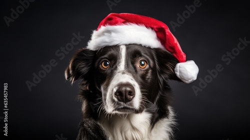 Cute dog in santa hat created with Generative AI technology
