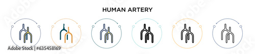 Human artery icon in filled, thin line, outline and stroke style. Vector illustration of two colored and black human artery vector icons designs can be used for mobile, ui, web