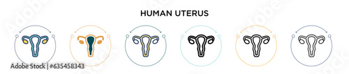 Human uterus icon in filled, thin line, outline and stroke style. Vector illustration of two colored and black human uterus vector icons designs can be used for mobile, ui, web