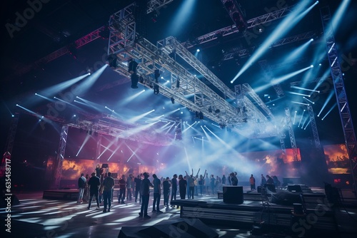 A Live Stage Production Being Built in an Arena  Generative Ai