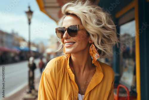 hübsche attraktive Frau auf der Strandpromenade © Jenny Sturm