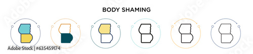 Body shaming icon in filled, thin line, outline and stroke style. Vector illustration of two colored and black body shaming vector icons designs can be used for mobile, ui, web