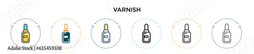 Varnish icon in filled, thin line, outline and stroke style. Vector illustration of two colored and black varnish vector icons designs can be used for mobile, ui, web