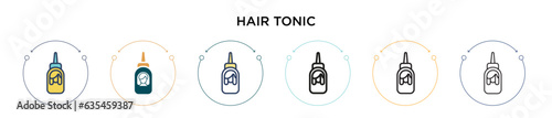 Hair tonic icon in filled, thin line, outline and stroke style. Vector illustration of two colored and black hair tonic vector icons designs can be used for mobile, ui, web