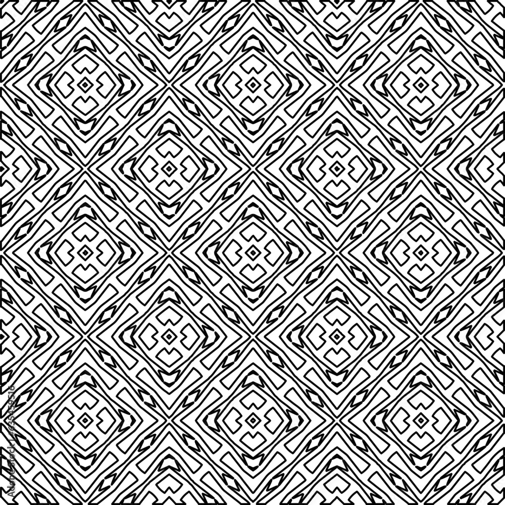 Vector pattern with symmetrical elements . Modern stylish abstract texture. Repeating geometric tiles from striped elements.Black and white pattern.