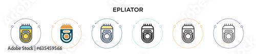 Epliator icon in filled, thin line, outline and stroke style. Vector illustration of two colored and black epliator vector icons designs can be used for mobile, ui, web