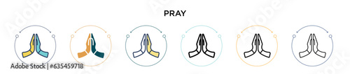 Pray icon in filled, thin line, outline and stroke style. Vector illustration of two colored and black pray vector icons designs can be used for mobile, ui, web