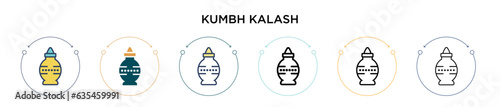 Kumbh kalash icon in filled, thin line, outline and stroke style. Vector illustration of two colored and black kumbh kalash vector icons designs can be used for mobile, ui, web