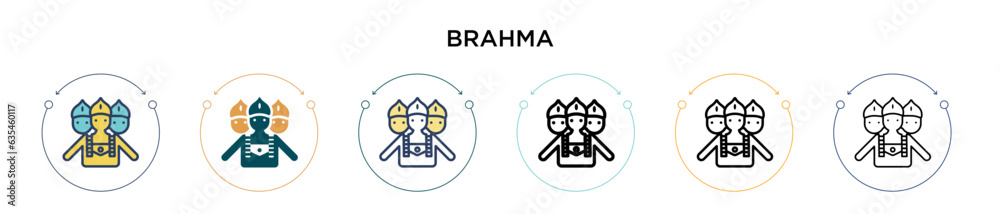 Fototapeta premium Brahma icon in filled, thin line, outline and stroke style. Vector illustration of two colored and black brahma vector icons designs can be used for mobile, ui, web
