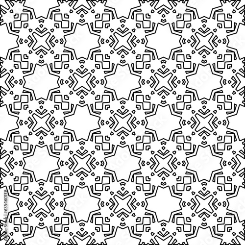 Vector pattern with symmetrical elements . Modern stylish abstract texture. Repeating geometric tiles from striped elements.Black and white pattern.