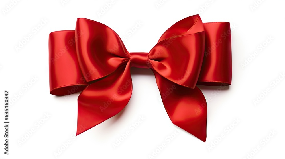 Fototapeta premium Red ribbon bow isolated on white background created with Generative AI technology
