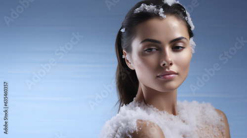 Sea salt Beauty Model Portrait. Web banner with empty copy space on the side. Generative AI. photo