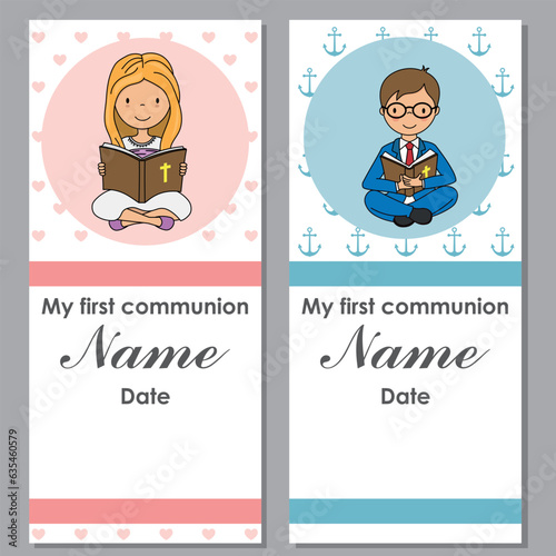 set of two communion cards for a girl and a boy 