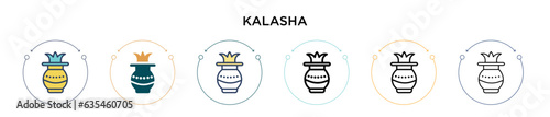 Kalasha icon in filled, thin line, outline and stroke style. Vector illustration of two colored and black kalasha vector icons designs can be used for mobile, ui, web