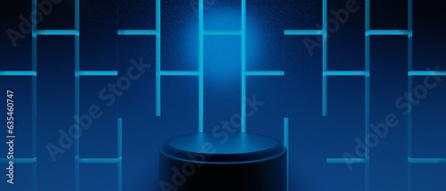 3d illustration rendering of technology futuristic cyberpunk display, gaming scifi stage pedestal background, gamer banner sign of neon glow stand podium for product sale