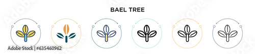 Bael tree icon in filled, thin line, outline and stroke style. Vector illustration of two colored and black bael tree vector icons designs can be used for mobile, ui, web photo
