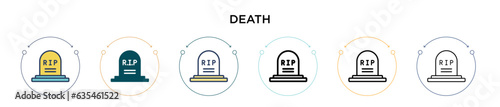 Death icon in filled, thin line, outline and stroke style. Vector illustration of two colored and black death vector icons designs can be used for mobile, ui, web