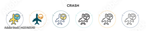 Crash icon in filled, thin line, outline and stroke style. Vector illustration of two colored and black crash vector icons designs can be used for mobile, ui, web