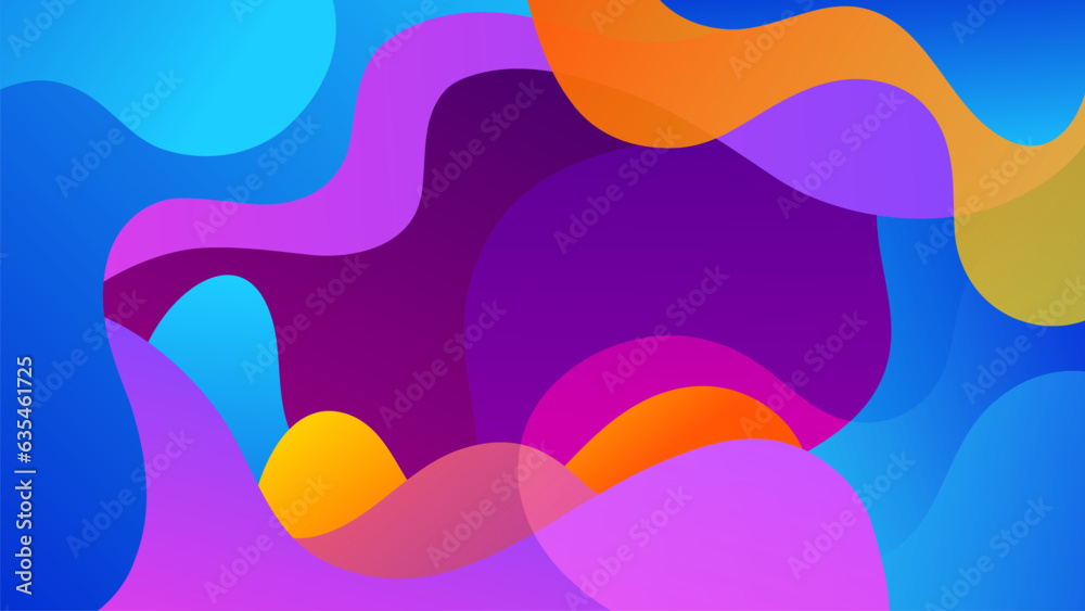 Abstract flowing liquid shapes background. Dynamic colored waves. Vibrant color gradient. Vector illustration.